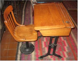 Student desks with inkwells