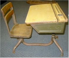 Student desks with inkwells